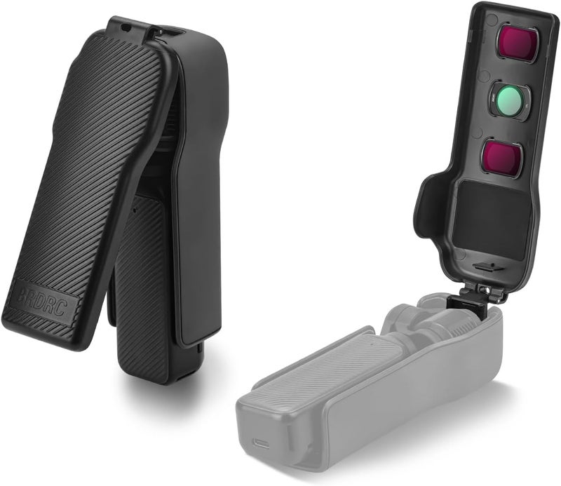 BRDRC Pocket 3 Cover Case Accessories, Gimbal Flip Protective Cover Lens Protector Cap Holds 3 Filters for DJI Osmo Pocket 3 Creator Combo (Black) - Image 1